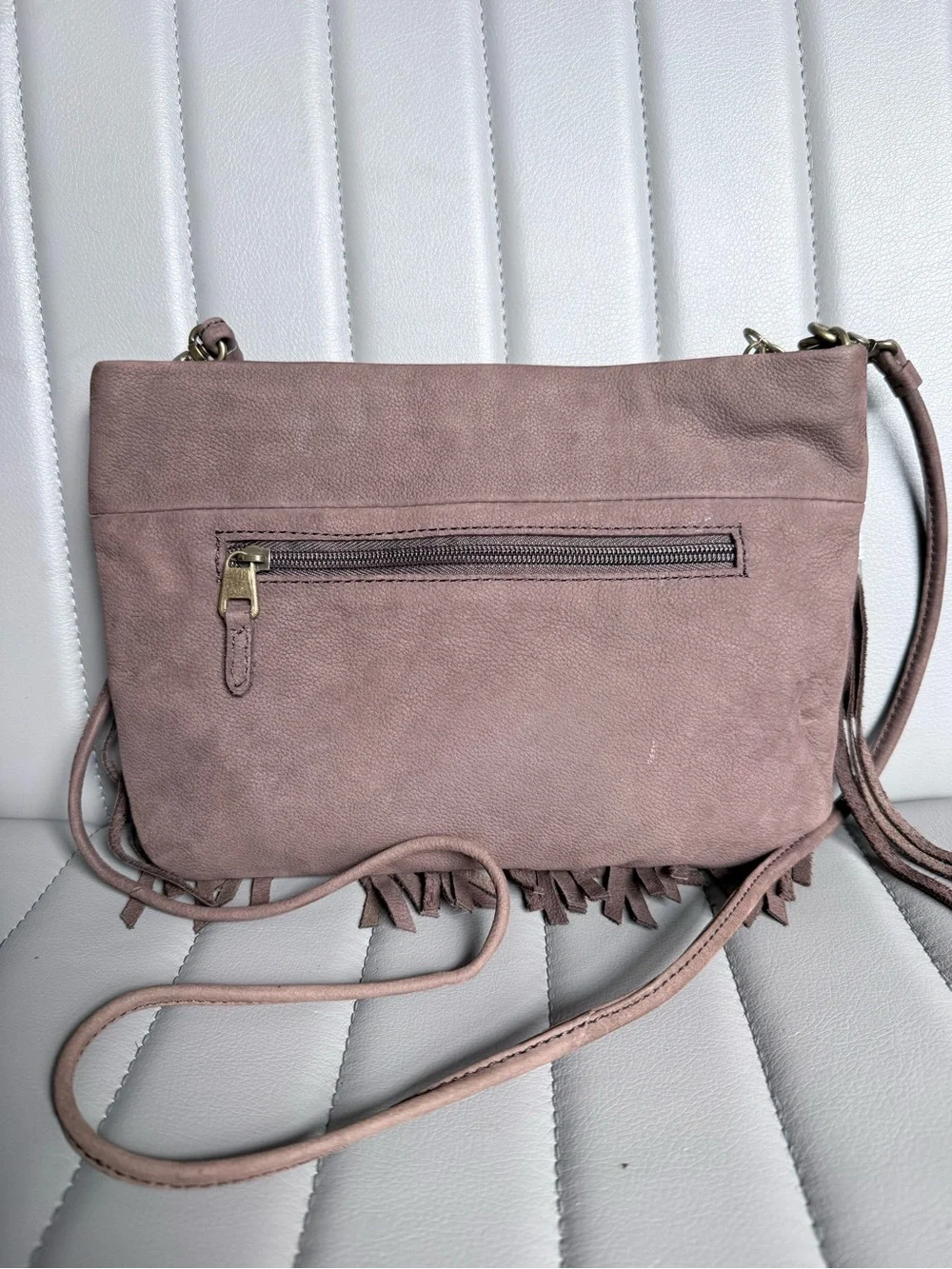 The Sak Leather Crossbody Bag with Fringe in Chocolate Brown